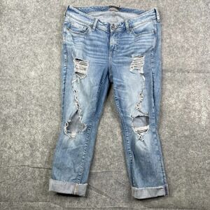 Torrid denim Crop Boyfriend Vintage Stretch Crop Raw Hem Blue Jeans Size 12